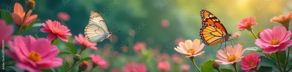 Fototapeta premium Delicate butterflies flitting amidst vibrant, blooming flowers , wildflower, bloom
