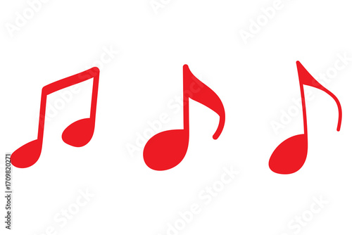red hand drawn music notes icon set illustration, musical note symbol, musical key icon, notes and clef