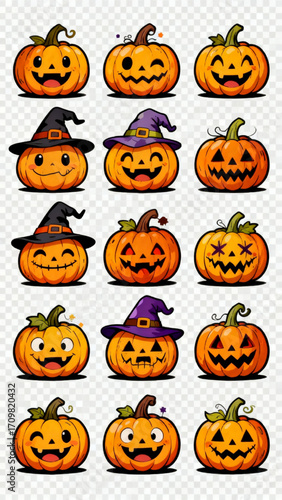 Halloween pumpkin jack o lantern cartoon vector set