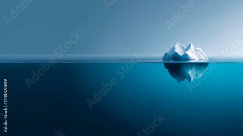melting iceberg in flat minimal style, clean horizon, copyspace environmental concept