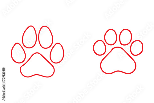 Red hand drawn paw print of dog or cat, dog cat foot print doodle style free hand drawing  icon art illustration