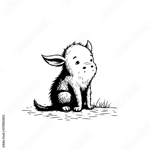 Whimsical creature illustration a cute imaginary animal with soft fur a heartwarming scene in