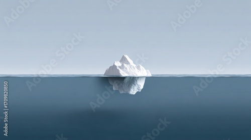 melting iceberg in flat minimal style, clean horizon, copyspace environmental concept