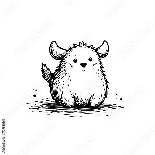 Whimsical creature illustration endearing fuzzy character isolated sketch inviting imagination