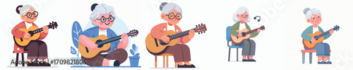 grandma vector playing guitar