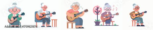 grandma vector playing guitar