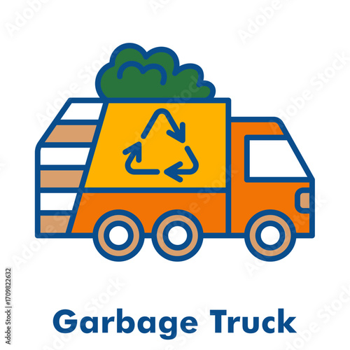 Garbage Truck Line Color Icon Style