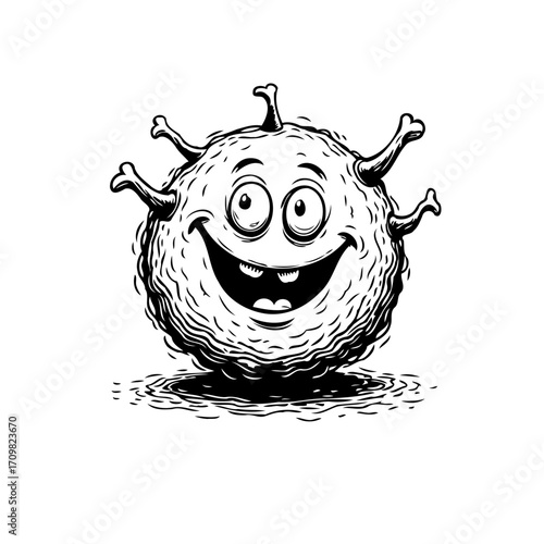 Whimsical microscopic organism showcasing an infectious smile a unique take on the biology and