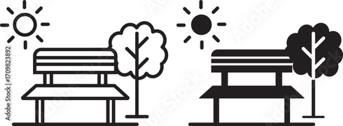 Public place icon pack in flat and thin liner designs. place icon pack in flat and thin liner vectors