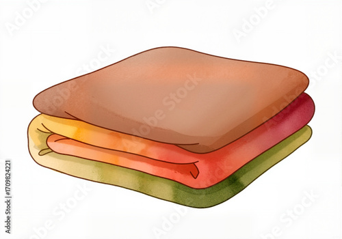 Wallpaper Mural An illustration of a stack of clean folded towels. Colorful textiles in warm autumn tones isolated on a white background. Household laundry and organization concept. Torontodigital.ca