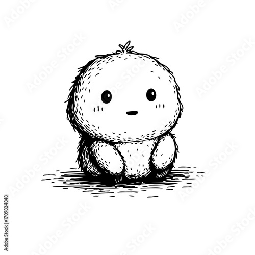 Whimsical sketch of a furry creature with a gentle gaze offering a sweet and innocent drawing