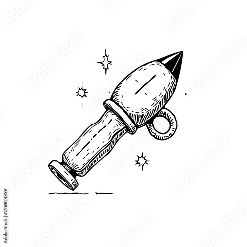 Whimsical sketch of an imaginative rocket ship with celestial sparkle and playful design for