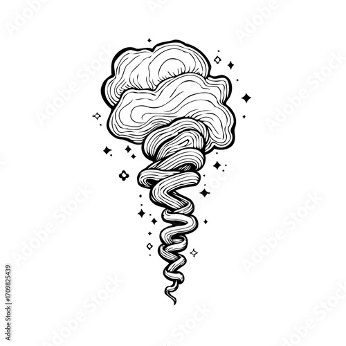 Whimsical vortex of swirling smoke illustration creating a magical and enchanting atmosphere with