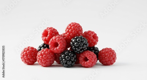 Rode frambozen zwarte bramen glanzen zacht licht. AI Generated