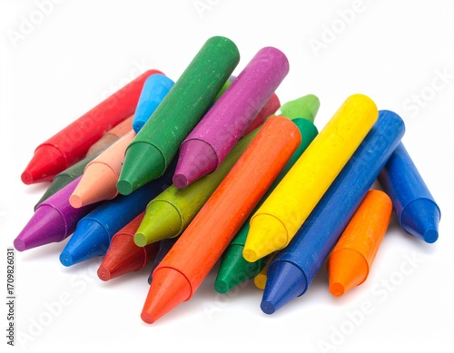 Scattered Crayons on White Surface