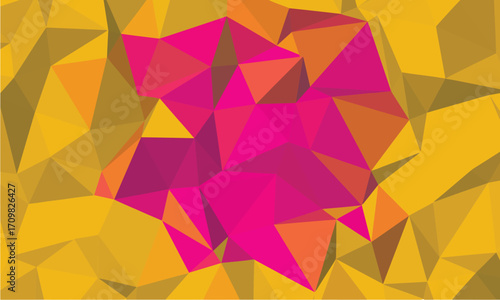 Geometric pattern featuring vibrant pink triangles amidst an abstract golden orange background texture