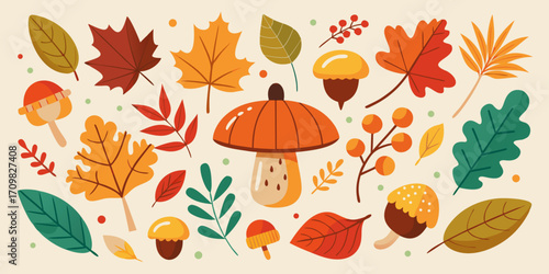 Vector Pack of Fall Leaves and Mushrooms