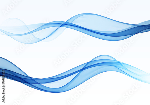 Two smooth blue abstract waves flowing across a bright white background.