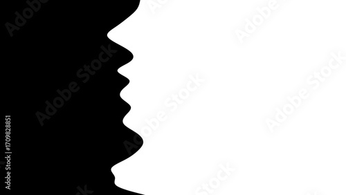 Abstract black and white graphic with a wavy border subtly forming a human face profile, representing duality and contrast. Ideal for design.