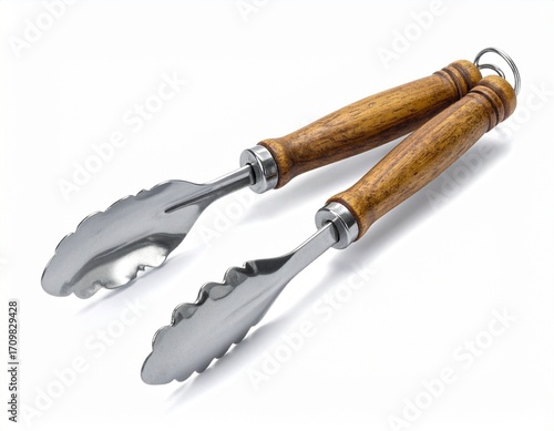 Wood-Handled Kitchen Tongs with Scalloped Grip