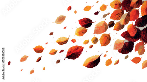 Colorful Autumn leaves falling background with space for copy