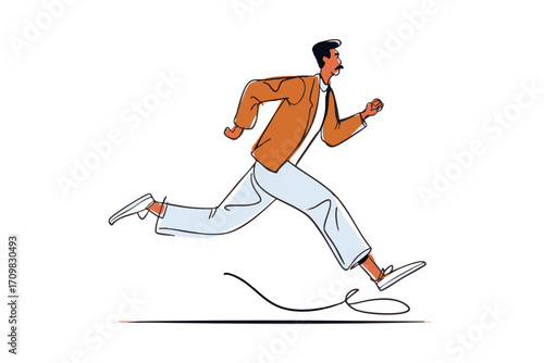 Running business man doodle illustration on isolated white background