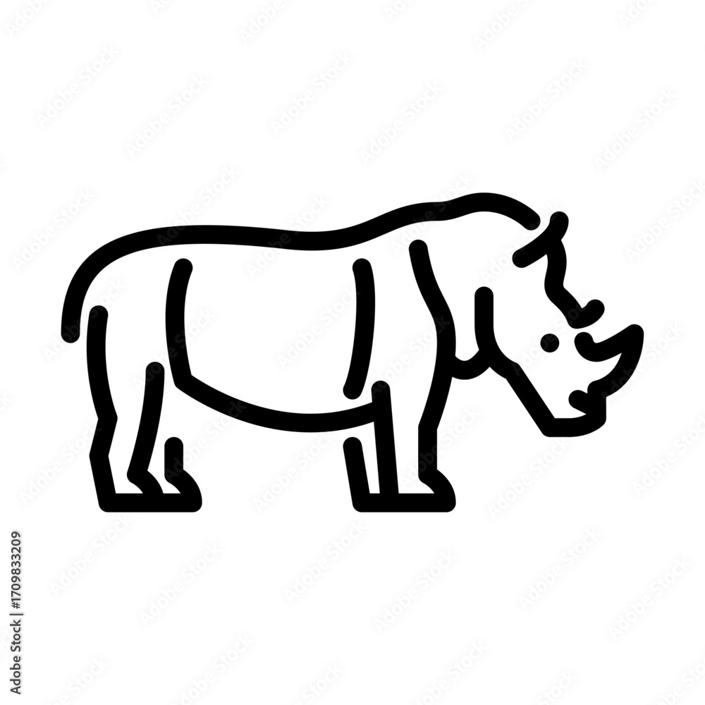 Obraz premium rhino side view outline icon. Rhinoceros black line illustration.