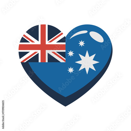 Australia flag heart icon, patriotic emblem vector, glossy sticker style, national love symbol, travel tourism theme, editable