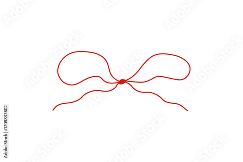 Whimsical coquette pink bow ribbon with red outline. Cute and elegant design element for Valentines Day, packaging, greeting cards, scrapbooking, feminine branding, and decorations. Vector art