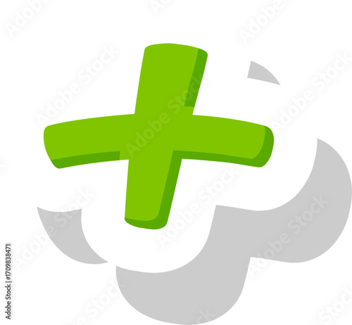 Plus Sign Symbol Colorful Cartoon Style Bold Rounded Shape White Outline Playful Fun Design for Kids Education Birthday Poster Classroom Sticker