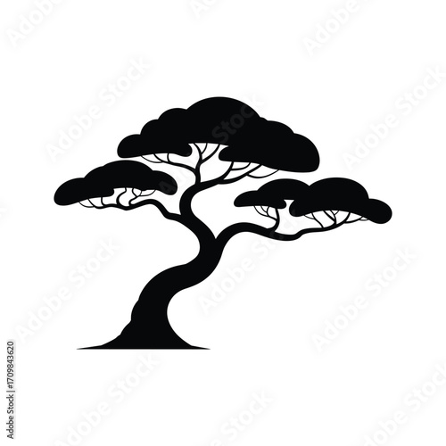 Silhouette of a stylized bonsai tree with lush foliage artistic nature representation