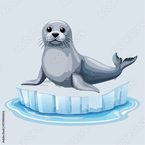 3D Robbe, liegend auf Eisfläche, realistische Texturen, fotorealistisch, kalte Umgebung, weiches Licht