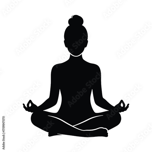 Silhouette of a woman meditating in lotus pose peaceful zen yoga figure vector art silhouette