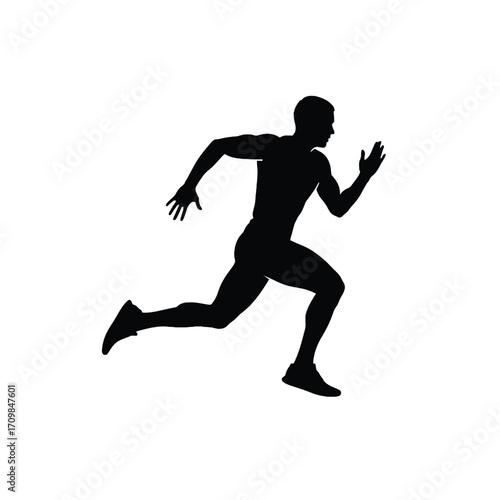 Dynamic silhouette of a male runner in full stride active sport fitness concept silhouette