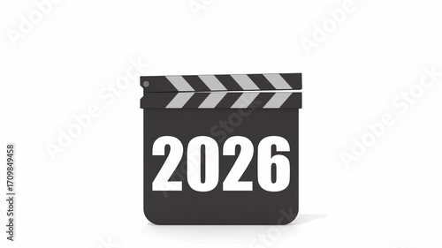 2026年をテーマにした映画のようなオープニング、未来への希望を表現したシネマティックなカチンコアニメーション