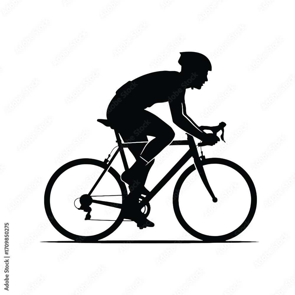 Obraz premium Dynamic silhouette vector of a cyclist in action on a racing bicycle silhouette