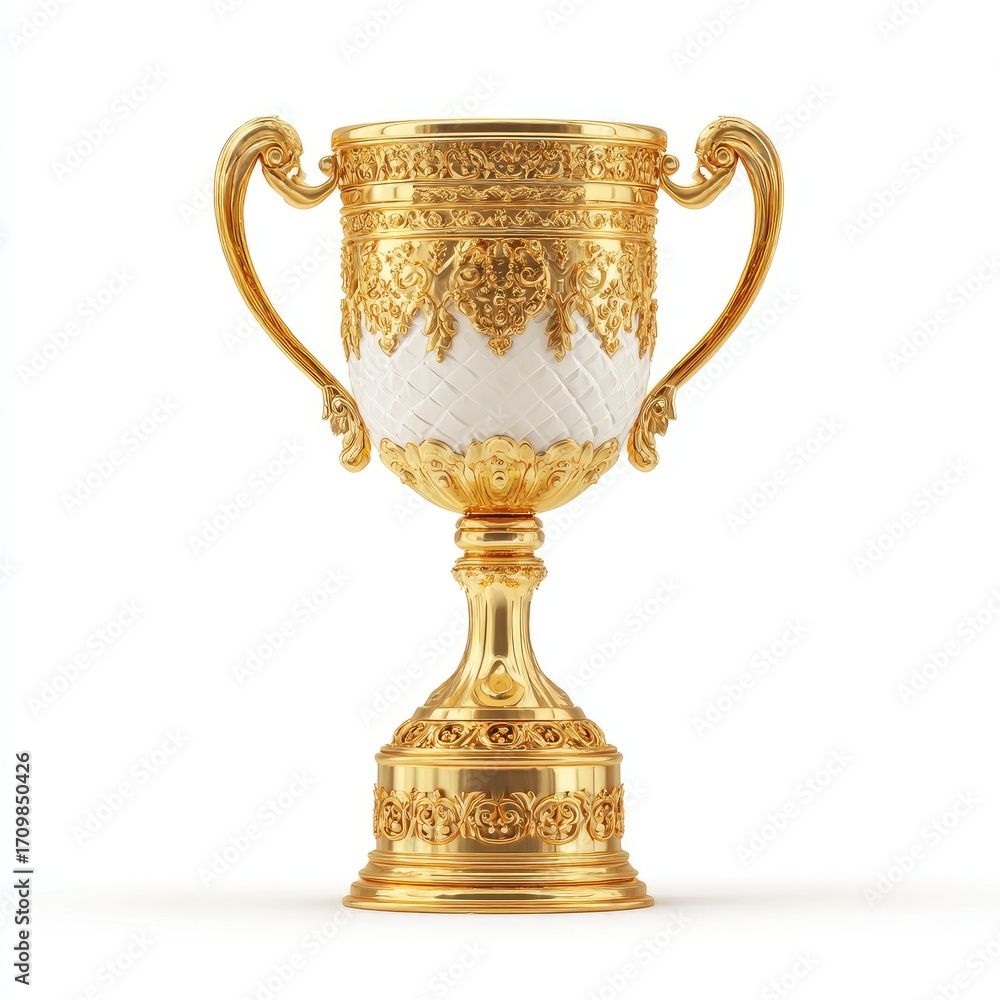 Fototapeta premium Ornate gold trophy, white accents