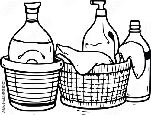 image of clothes basket and liquid soap