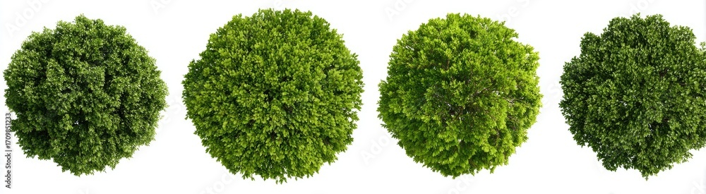 Obraz premium Four round green foliage clusters against a white background