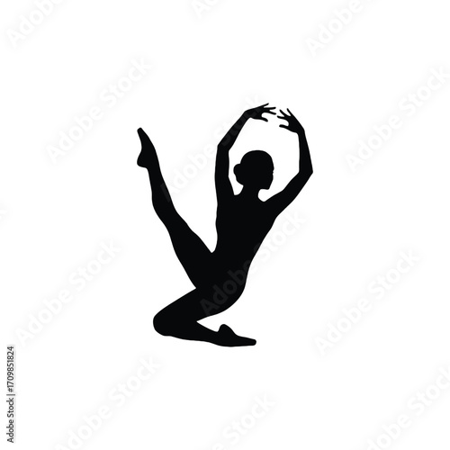 Graceful silhouette of a ballerina in dynamic dance pose vector art silhouette