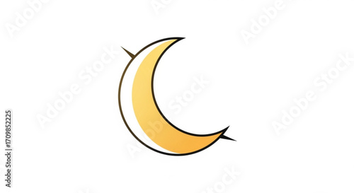 Golden crescent moon with a black outline and two small spikes is a simple and elegant design