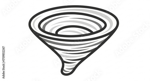Illustration of a tornado with swirling winds and a funnel shape is a dramatic weather phenomenon