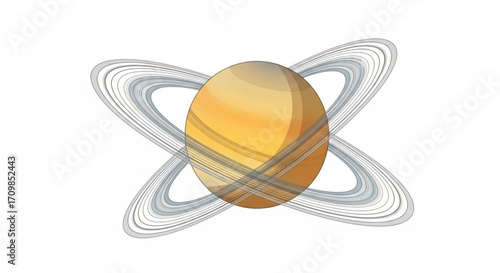 Illustration of the planet saturn, a gas giant with prominent rings, in a cartoon style design