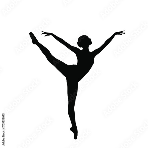 Elegant silhouette of a ballerina performing a graceful arabesque pose in dynamic motion silhouette