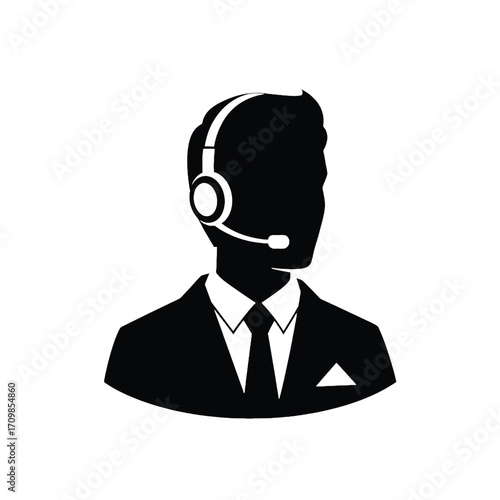 Silhouette of a customer service representative wearing a headset and business attire silhouette