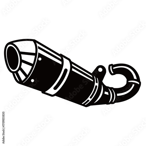 black and white silhouette of a Motorcycle exhaust vector on a white background