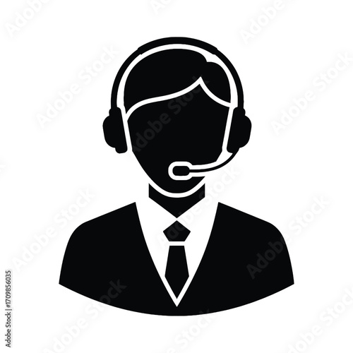 Professional customer support agent with headset icon for online services and communication silhouette