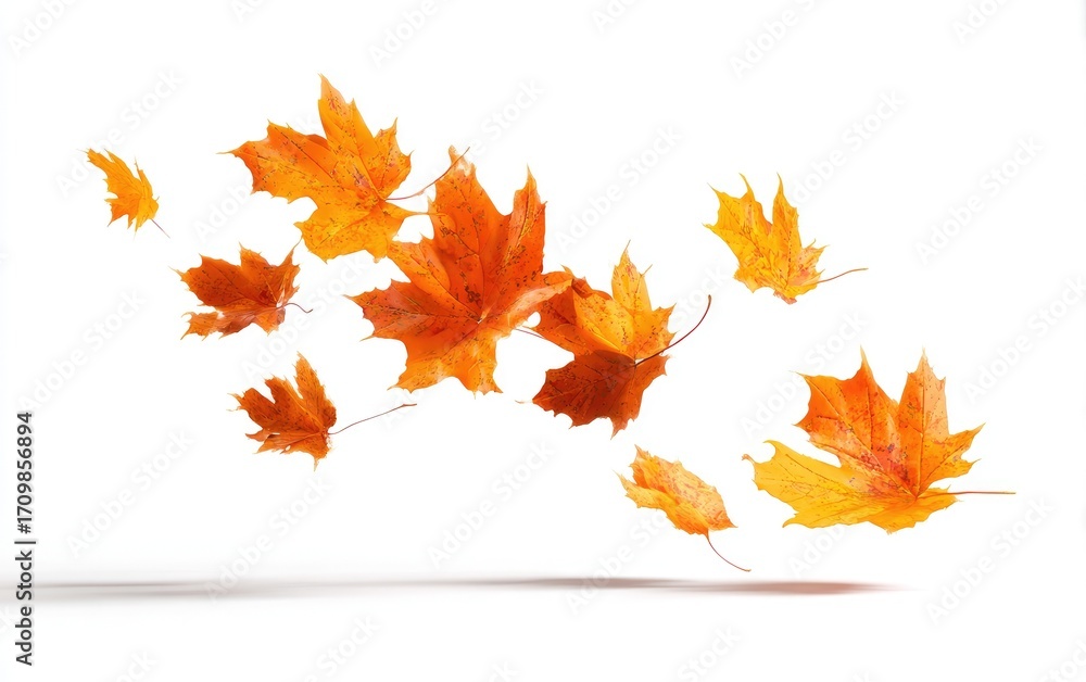 Obraz premium Falling autumn leaves against a white background
