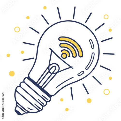 Hand holding a wireless light bulb symbolizes a new business idea for internet connection technology
