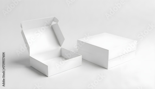 White folding gift box - Opened and closed gift box. 3d rendering mock up